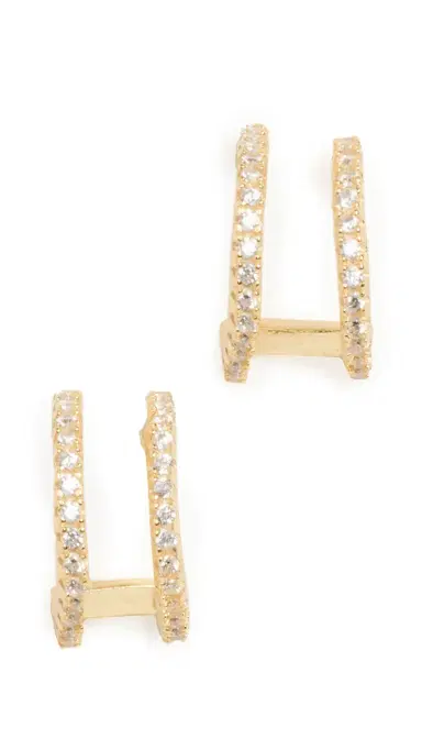 SHASHI Erin Pave Hoops Gold One Size | Thumbnail 5