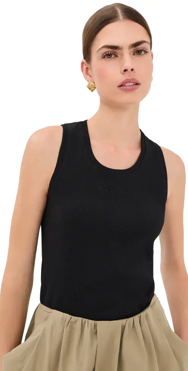 Paris Embroidered Jersey Tank Top Noir