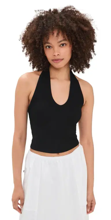 ENZA COSTA Silk Rib U Halter Tank Black | Thumbnail 1 ENZA COSTA Silk Rib U Halter Tank Black | Thumbnail 1