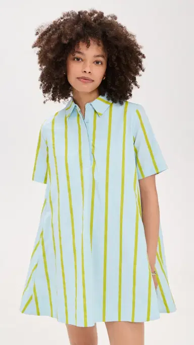 English Factory Striped Kaftan Mini Dress Icy Blue/age | Thumbnail 2 English Factory Striped Kaftan Mini Dress Icy Blue/age | Thumbnail 2