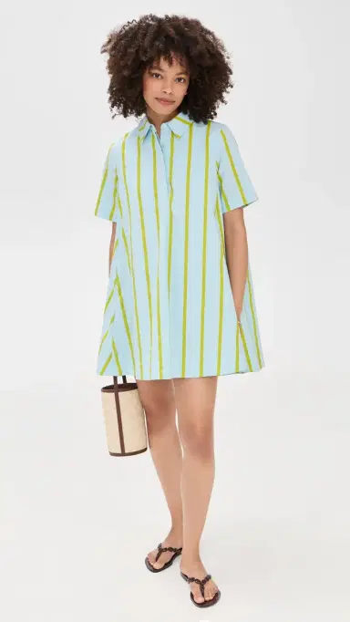 English Factory Striped Kaftan Mini Dress Icy Blue/age | Thumbnail 5 English Factory Striped Kaftan Mini Dress Icy Blue/age | Thumbnail 5