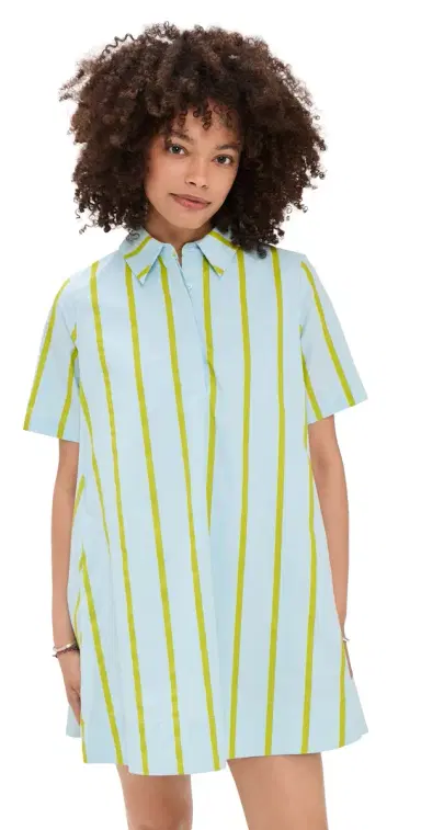 English Factory Striped Kaftan Mini Dress Icy Blue/age | Thumbnail 1 English Factory Striped Kaftan Mini Dress Icy Blue/age | Thumbnail 1