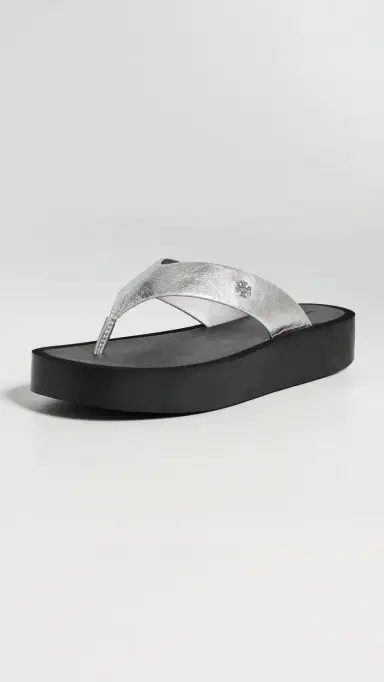 Tory Burch Leather Platform Flip Flops Silver/Perfect Black 5 | Thumbnail 2 Tory Burch Leather Platform Flip Flops Silver/Perfect Black 5 | Thumbnail 2
