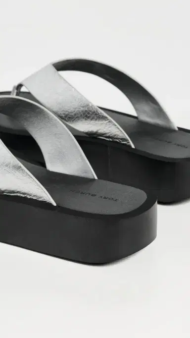 Tory Burch Leather Platform Flip Flops Silver/Perfect Black 5 | Thumbnail 4 Tory Burch Leather Platform Flip Flops Silver/Perfect Black 5 | Thumbnail 4