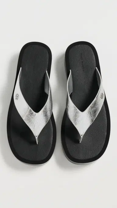 Tory Burch Leather Platform Flip Flops Silver/Perfect Black 5 | Thumbnail 5 Tory Burch Leather Platform Flip Flops Silver/Perfect Black 5 | Thumbnail 5