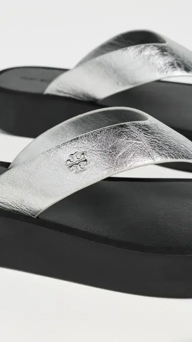 Tory Burch Leather Platform Flip Flops Silver/Perfect Black 5 | Thumbnail 6 Tory Burch Leather Platform Flip Flops Silver/Perfect Black 5 | Thumbnail 6