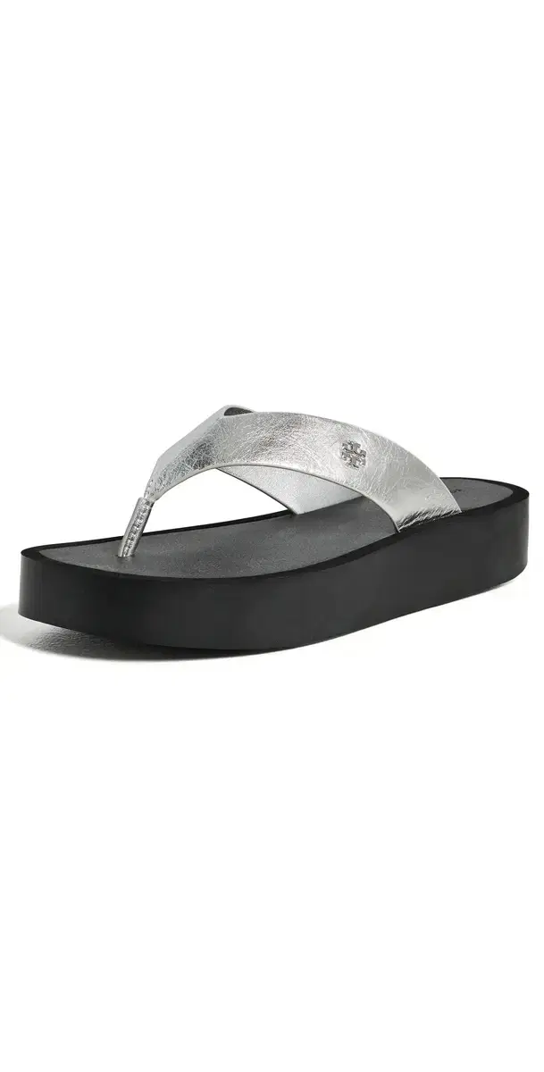 Tory Burch Leather Platform Flip Flops Silver/Perfect Black