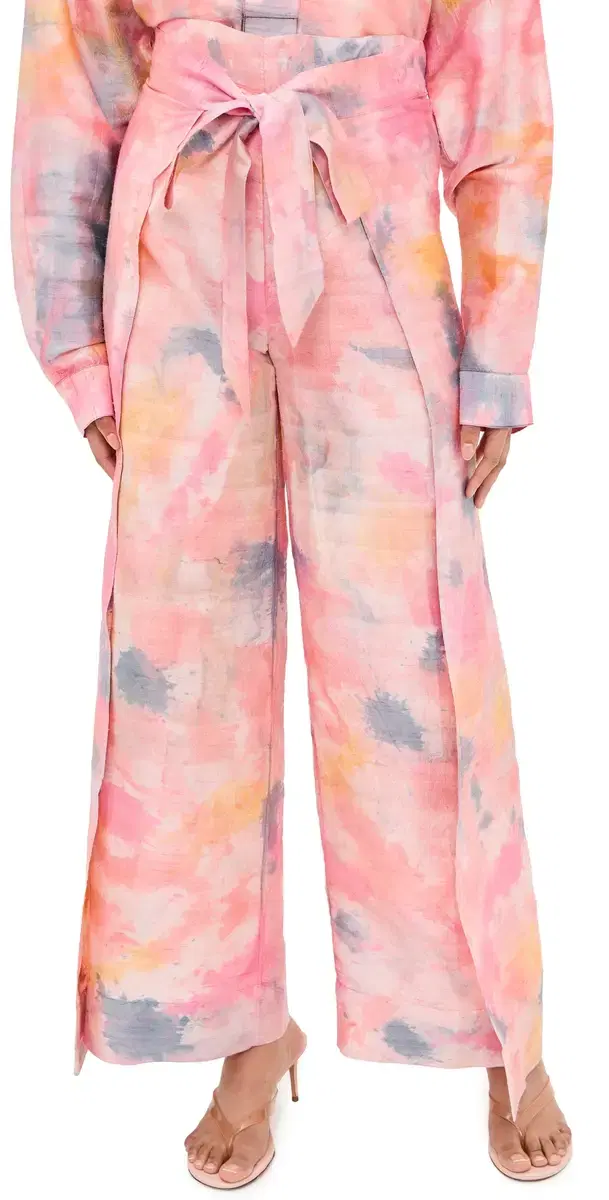 Two Panel Wrap Silk Pants Tropical Storm Hand Dye