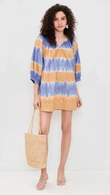 Coniglio Palm Beach Shirred Half Placket Mini Dress Shibori Hand Dye One Size | Thumbnail 5 Coniglio Palm Beach Shirred Half Placket Mini Dress Shibori Hand Dye One Size | Thumbnail 5