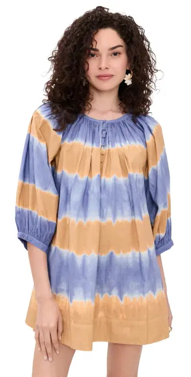 Coniglio Palm Beach Shirred Half Placket Mini Dress Shibori Hand Dye One Size | Thumbnail 1 Coniglio Palm Beach Shirred Half Placket Mini Dress Shibori Hand Dye One Size | Thumbnail 1