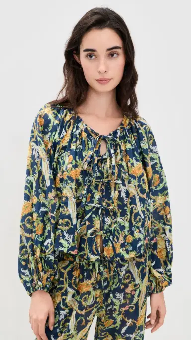 Coniglio Palm Beach Oleander Blouse Royal Birds Navy One Size | Thumbnail 2