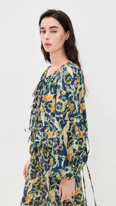 Coniglio Palm Beach Oleander Blouse Royal Birds Navy One Size | Thumbnail 4