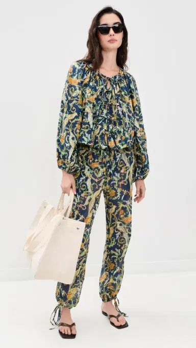Coniglio Palm Beach Oleander Blouse Royal Birds Navy One Size | Thumbnail 5