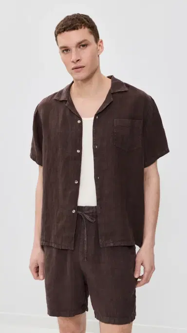Bather inen Camp Shirt Espresso | Thumbnail 2