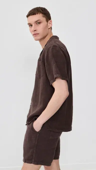 Bather inen Camp Shirt Espresso | Thumbnail 4