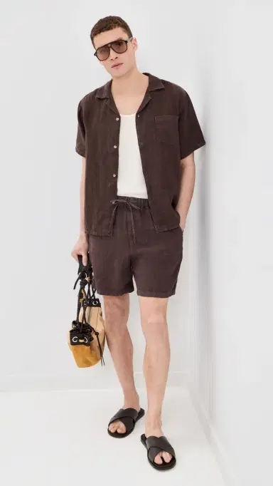 Bather inen Camp Shirt Espresso | Thumbnail 5