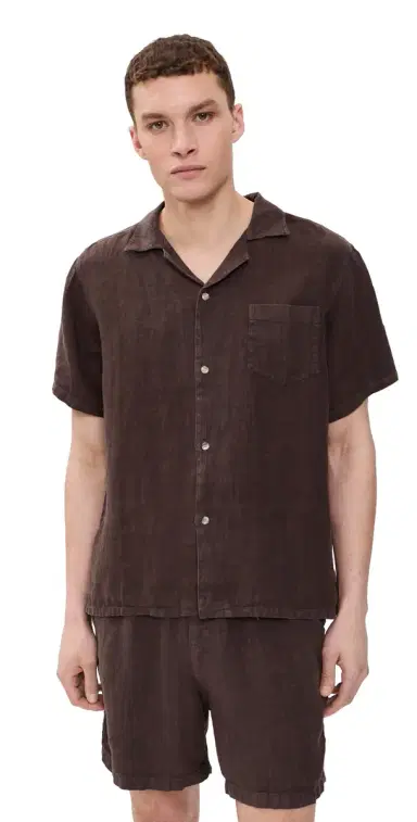 Bather inen Camp Shirt Espresso | Thumbnail 1
