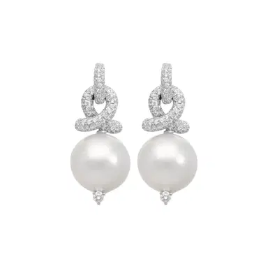 ASSAEL Assael 18K White Gold Diamond & South Sea Cultured Pearl Earrings by The Solist | Thumbnail 1 ASSAEL Assael 18K White Gold Diamond & South Sea Cultured Pearl Earrings by The Solist | Thumbnail 1