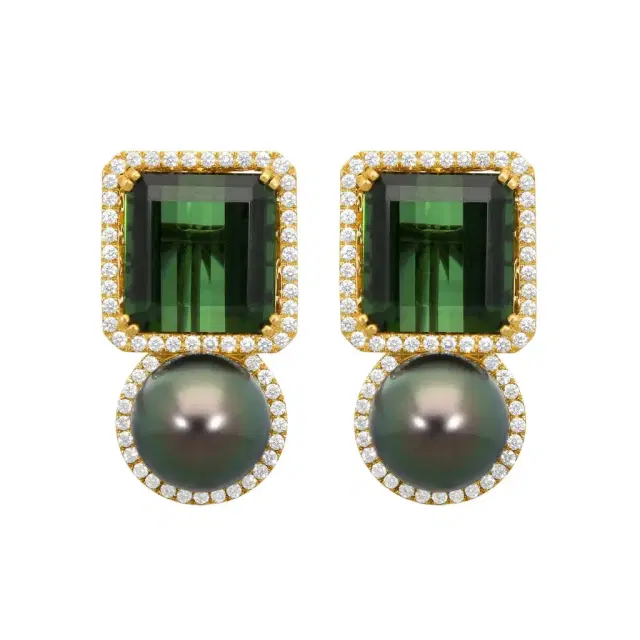 ASSAEL Assael 18K Yellow Gold Green Tourmaline, Pearl & Diamond Drop Earrings by The Solist