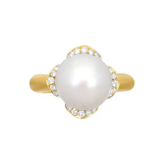 ASSAEL Assael 20K Yellow Gold South Sea Cultured Pearl & Diamond Statement Ring Sz. 6.25 by The Solist