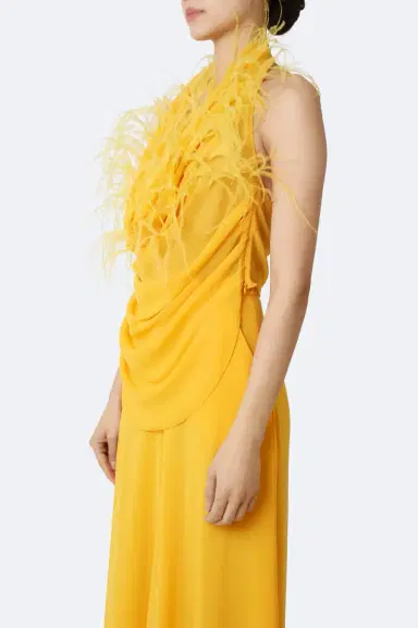 Lapointe Lightweight Georgette Draped Cowl Neck Top With Feathers | Thumbnail 3 Lapointe Lightweight Georgette Draped Cowl Neck Top With Feathers | Thumbnail 3