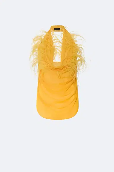 Lapointe Lightweight Georgette Draped Cowl Neck Top With Feathers | Thumbnail 4 Lapointe Lightweight Georgette Draped Cowl Neck Top With Feathers | Thumbnail 4