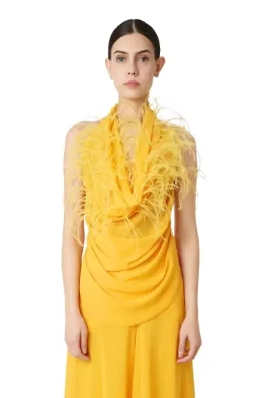 Lapointe Lightweight Georgette Draped Cowl Neck Top With Feathers | Thumbnail 1 Lapointe Lightweight Georgette Draped Cowl Neck Top With Feathers | Thumbnail 1