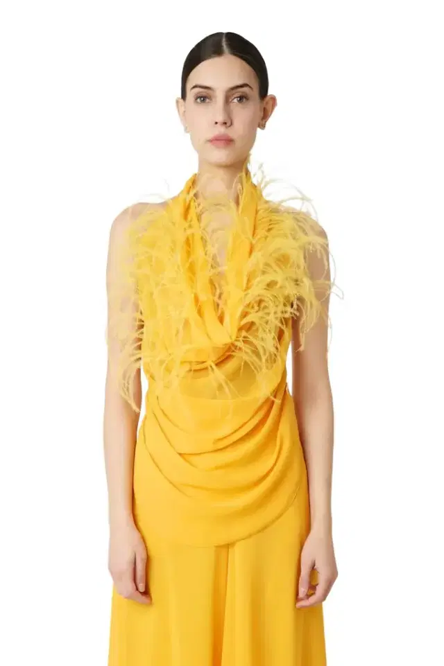 Lightweight Georgette Draped Cowl Neck Top With Feathers