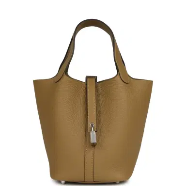 HERMÈS Hermes Picotin Lock 18 Dune Clemence Palladium Hardware | Thumbnail 1 HERMÈS Hermes Picotin Lock 18 Dune Clemence Palladium Hardware | Thumbnail 1