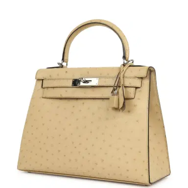 HERMÈS Pre-owned Hermes Kelly Sellier 28 Parchemin Ostrich Palladium Hardware | Thumbnail 5 HERMÈS Pre-owned Hermes Kelly Sellier 28 Parchemin Ostrich Palladium Hardware | Thumbnail 5
