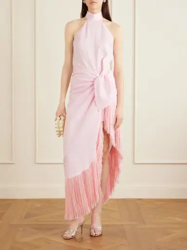 Taller Marmo Athena Halterneck Fringe-trimmed Linen Midi Dress | Thumbnail 2 Taller Marmo Athena Halterneck Fringe-trimmed Linen Midi Dress | Thumbnail 2