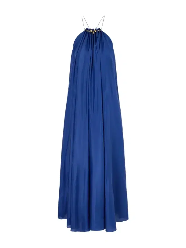Aster Gathered Beaded Silk-satin Maxi Dress