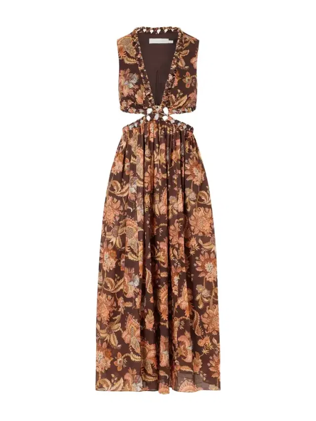 Aster Cut-out Printed Cotton Midi Dress