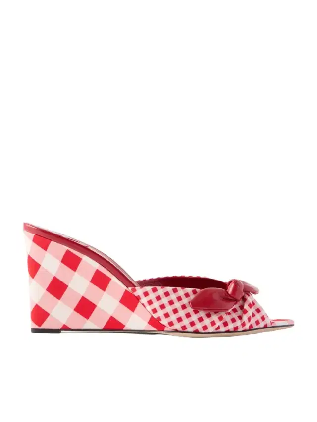 Jimmy Choo Livi 85 Leather-trimmed Checked Wedge Mules