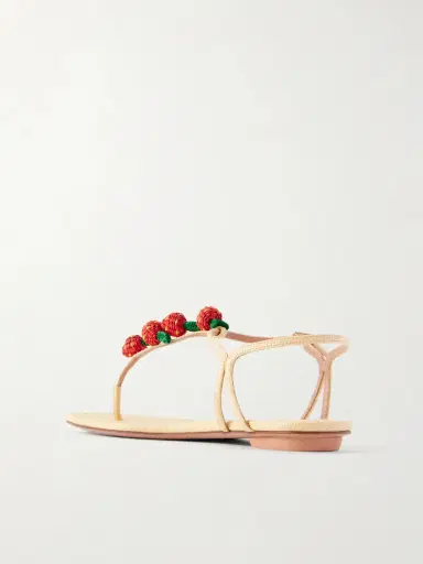 Aquazzura Fragolina Sugar Embellished Raffia-effect Flat Sandals | Thumbnail 3 Aquazzura Fragolina Sugar Embellished Raffia-effect Flat Sandals | Thumbnail 3