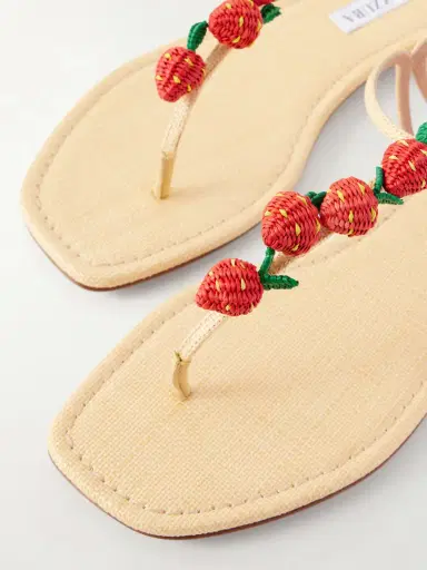 Aquazzura Fragolina Sugar Embellished Raffia-effect Flat Sandals | Thumbnail 5 Aquazzura Fragolina Sugar Embellished Raffia-effect Flat Sandals | Thumbnail 5