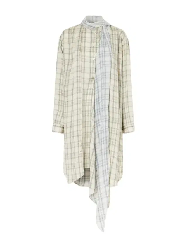 Scarf-detailed Checked Satin Midi Dress