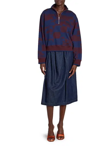 Dries Van Noten Women's Hulvina Abstract Cotton Quarter-Zip Sweatshirt - Burgundy | Thumbnail 2