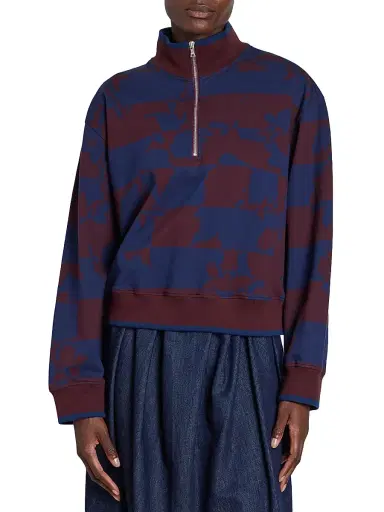 Dries Van Noten Women's Hulvina Abstract Cotton Quarter-Zip Sweatshirt - Burgundy | Thumbnail 3