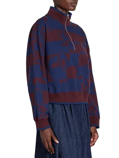 Dries Van Noten Women's Hulvina Abstract Cotton Quarter-Zip Sweatshirt - Burgundy | Thumbnail 4