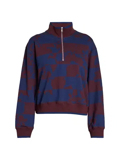Dries Van Noten Women's Hulvina Abstract Cotton Quarter-Zip Sweatshirt - Burgundy | Thumbnail 1