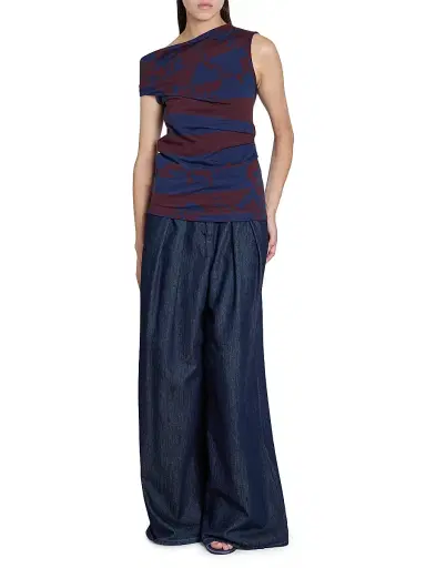 Dries Van Noten Women's Hunray Asymmetric Abstract Cotton Shirt - Burgundy | Thumbnail 2