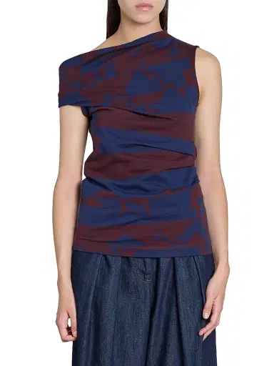 Dries Van Noten Women's Hunray Asymmetric Abstract Cotton Shirt - Burgundy | Thumbnail 3