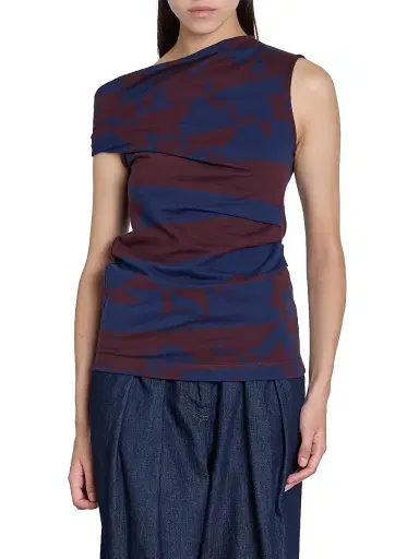 Dries Van Noten Women's Hunray Asymmetric Abstract Cotton Shirt - Burgundy | Thumbnail 4