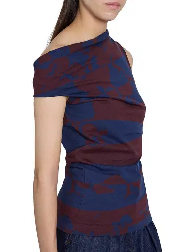 Dries Van Noten Women's Hunray Asymmetric Abstract Cotton Shirt - Burgundy | Thumbnail 6
