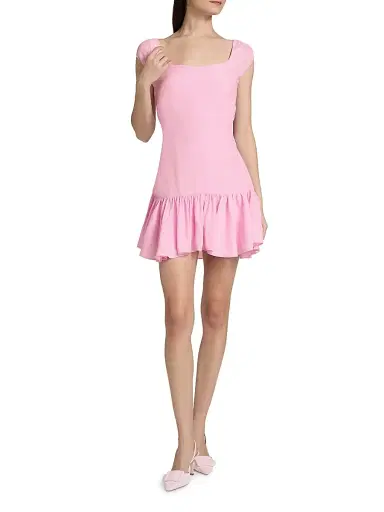 AZEEZA Women's Art Raw Silk Ruffle Minidress - Cherry Blossom - Size XL | Thumbnail 2