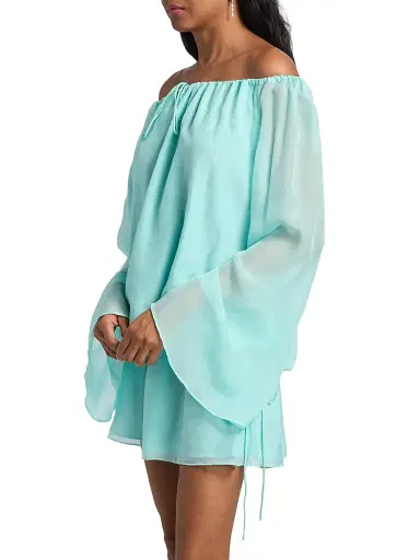 AZEEZA Women's Elina Off-The-Shoulder Chiffon Minidress - Aquamarine - Size Large | Thumbnail 4