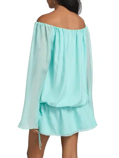AZEEZA Women's Elina Off-The-Shoulder Chiffon Minidress - Aquamarine - Size Large | Thumbnail 5