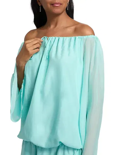 AZEEZA Women's Elina Off-The-Shoulder Chiffon Minidress - Aquamarine - Size Large | Thumbnail 6