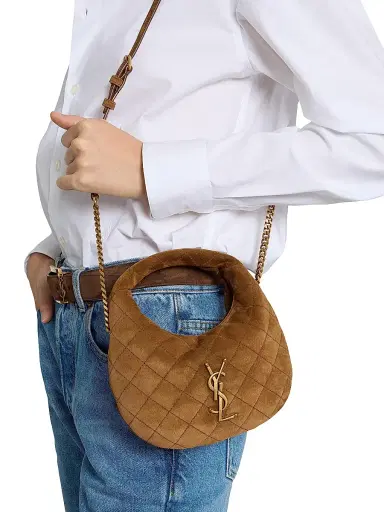 Saint Laurent Women's Icarino Mini Top Handle Bag in Quilted Suede - Caramel Cognac | Thumbnail 2